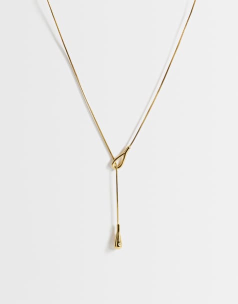 Topshop - Lucas - Waterbestendige traanvormige lariat-ketting in roestvrij staal in goud - view 1
