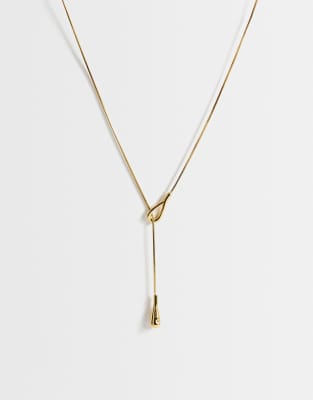 Topshop Lucas Waterproof Teardrop Lariat Necklace In Gold