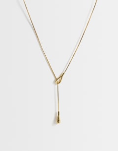 Lucas waterproof teardrop lariat necklace in stainless gold