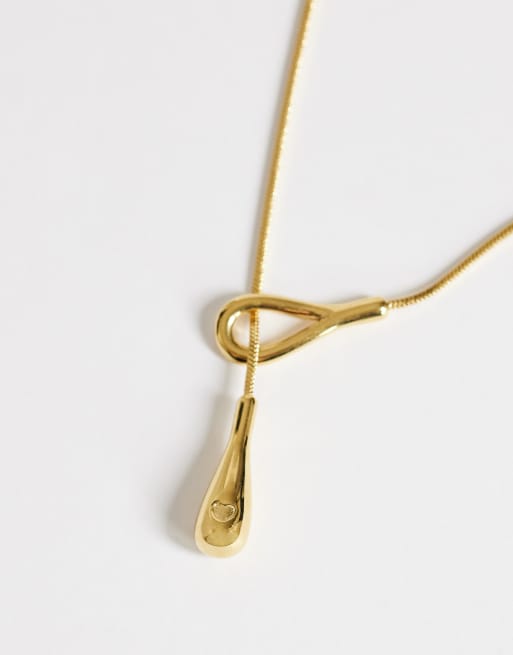 Topshop Lucas waterproof teardrop lariat necklace in stainless gold, 4 of 4
