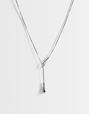 Topshop Lucas Waterproof Teardrop Lariat Necklace In Metallic