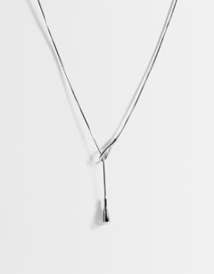Lucas waterproof teardrop lariat necklace in stainless silver