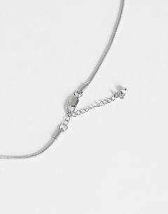 Model wearing Lucas waterproof teardrop lariat necklace in stainless silver