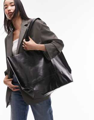 Lucy leather oversized tote bag in black