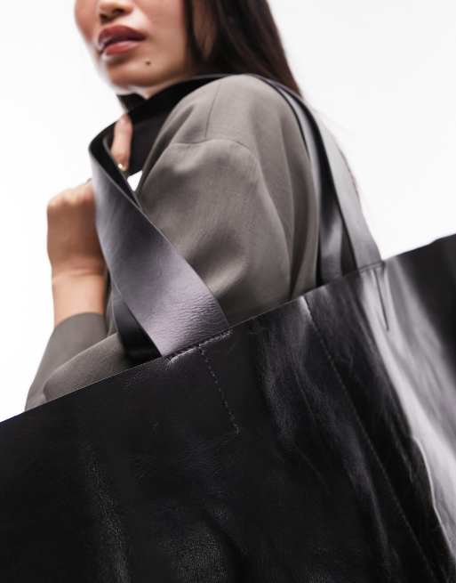Topshop - Lucy - Maxi borsa oversize in pelle nera, 2 di 4