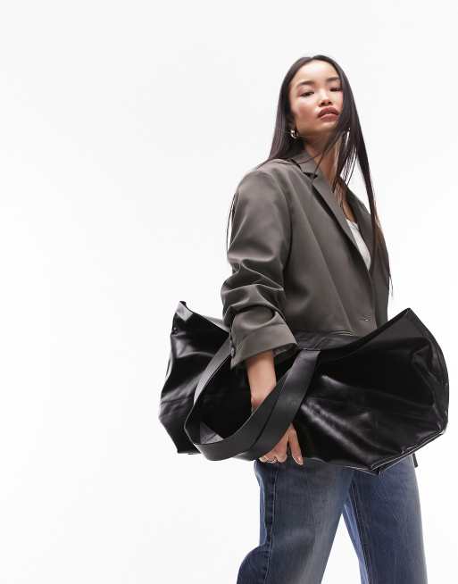 Topshop - Lucy - Maxi borsa oversize in pelle nera, 4 di 4