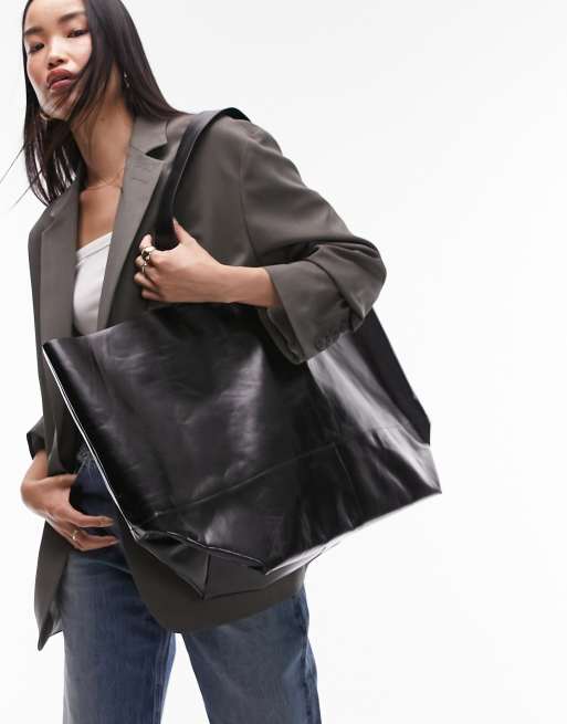Topshop - Lucy - Oversized tote-taske i sort læder