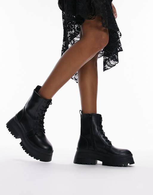 Topshop - Lucy - Stivaletti stringati neri con suola spessa, 3 di 4