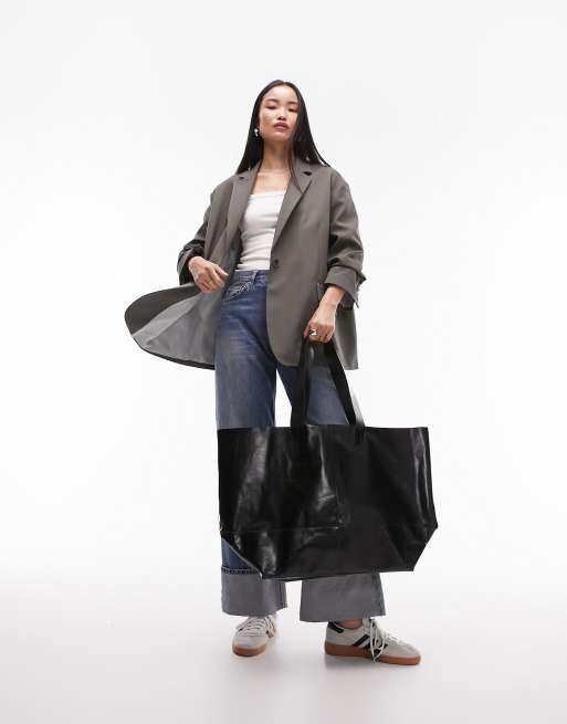 Topshop - Lucy - Tote bag oversize en cuir - Noir, 3 de 4