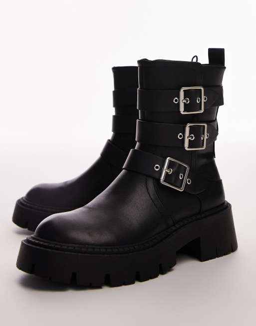 Topshop – Luke – Biker-Stiefel in Schwarz mit dicker Sohle und Schnallendetail, 2 von 4