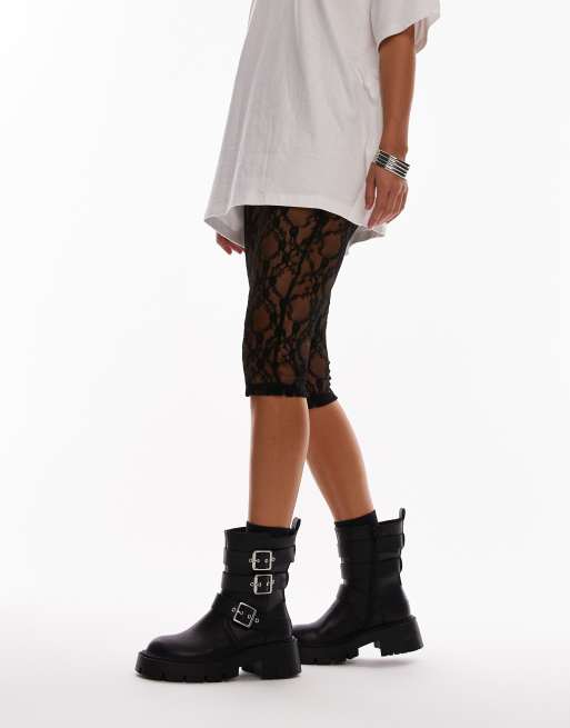 Topshop – Luke – Svarta grova bikerboots med bred passform och spännen, 3 av 4