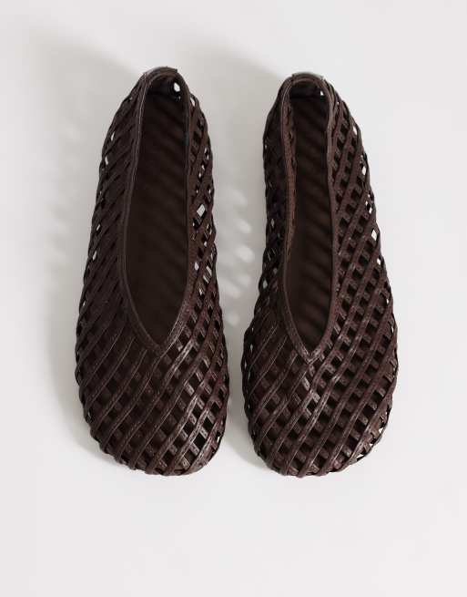 Topshop - Luna - Bailarinas marrón chocolate planas con diseño entretejido, 2 de 4