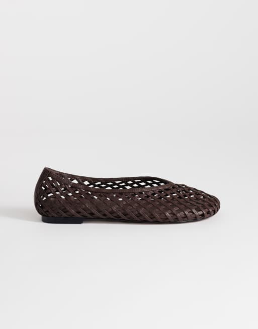 Topshop - Luna - Ballerine intrecciate color cioccolato