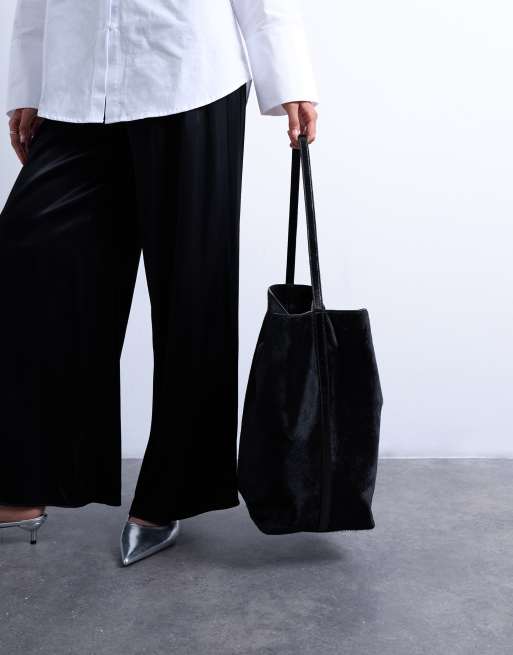 Topshop - Luna - Borsa shopping grande in vera pelle nera, 3 di 4