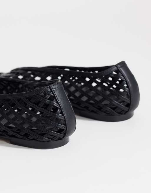 Topshop – Luna – Czarne płaskie balerinki z tkaniny, 4 z 4