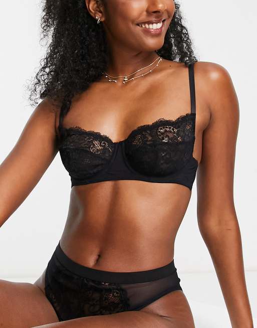 Topshop luna lace lingerie set in black