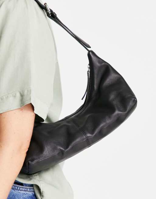 Topshop Luna leather shoulder bag in black