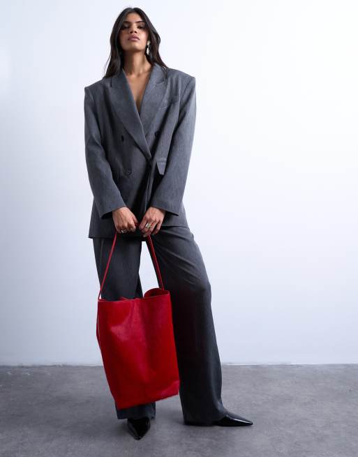 Topshop - Luna - Rød totebag i ægte læder med ponyhårstekstur, 4 af 4