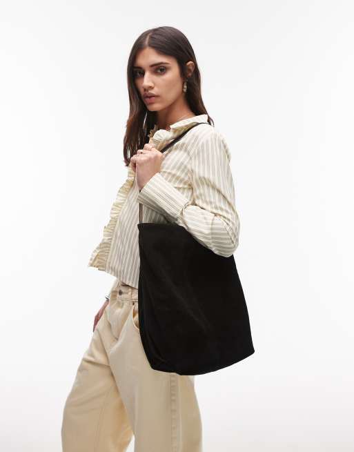 Topshop Luna real suede leather tote bag in black