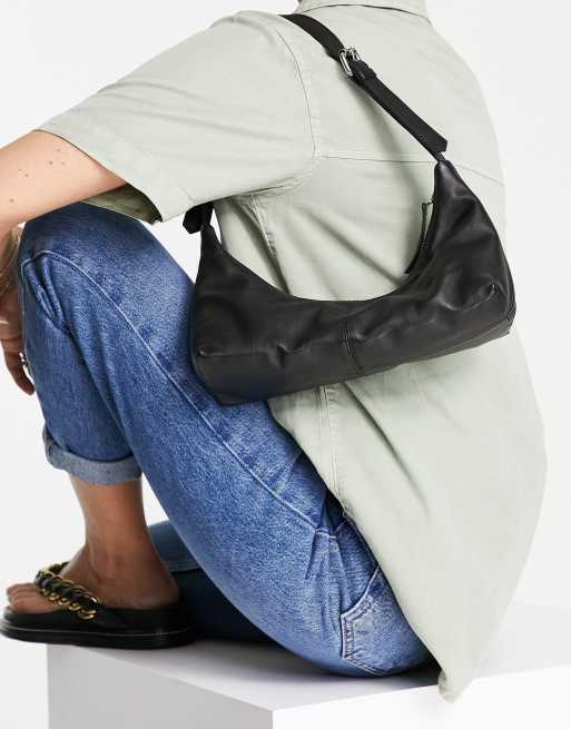Topshop – Luna – Svart axelväska i läder