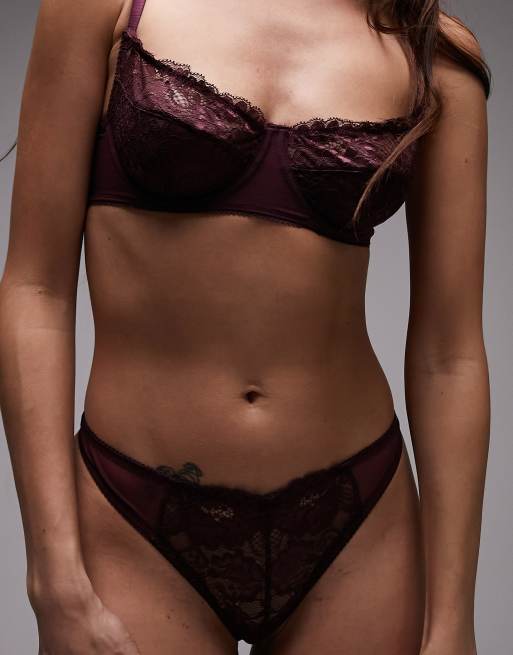 Topshop – Luna – Tanga aus Spitze in Burgunderrot , 3 von 4
