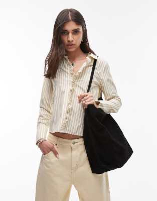 Topshop - Luna - Tragetasche aus echtem Wildleder in Schwarz