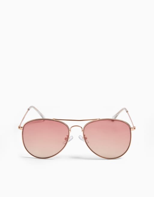 Topshop Lunettes de soleil aviateur en m tal avec verres roses effet miroir Or rose