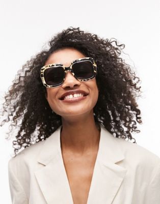 Topshop curved square sunglasses in black - ASOS Price Checker