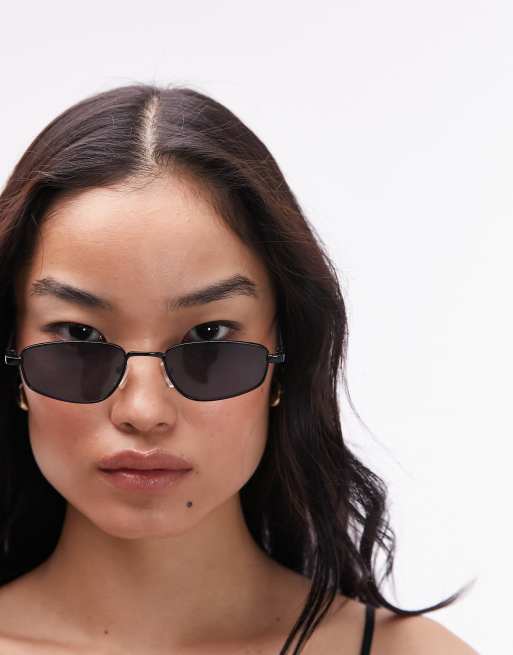 Topshop – Lupin – Czarne prostokątne okulary przeciwsłoneczne
