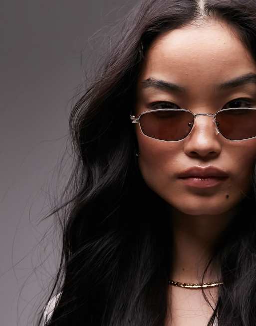 Topshop – Lupin – Guldfärgade, rektangulära, vinklade solglasögon