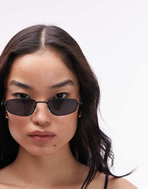 Topshop – Lupin – Sonnenbrille in Schwarz mit abgewinkeltem, rechteckigem Gestell