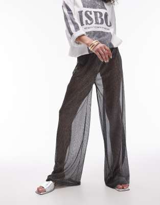 Topshop Lurex Sheer Pants In Black