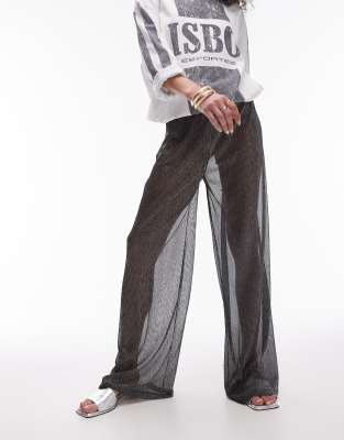 Topshop Lurex Sheer Pants In Black