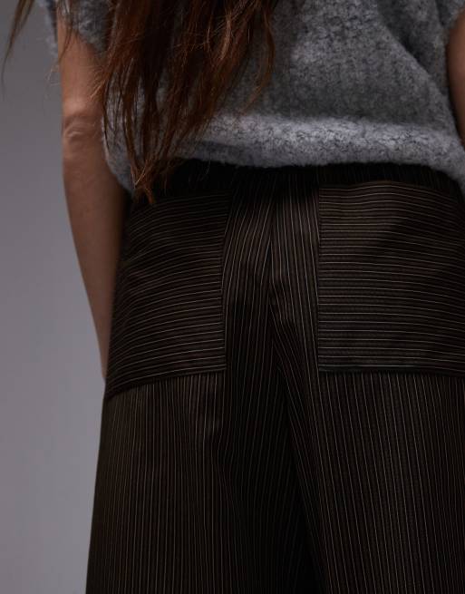 Topshop – Luźne ściągane na sznurek w talii spodnie w brązowe paski, 3 z 5