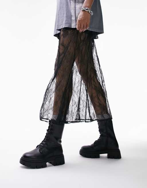 Topshop - Lydia - Bottes chunky larges à lacets - Noir, 3 de 4