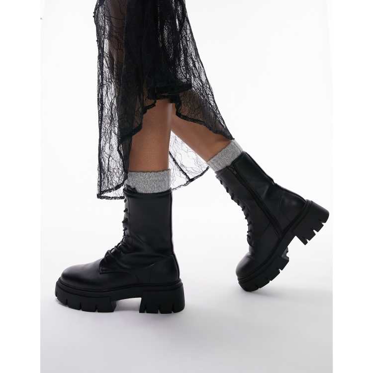 Topshop Lydia chunky lace up boots in black