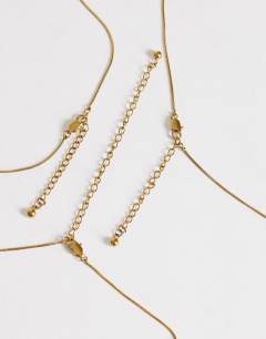 Model wearing Lyra waterproof 3 pack necklaces in stainless gold