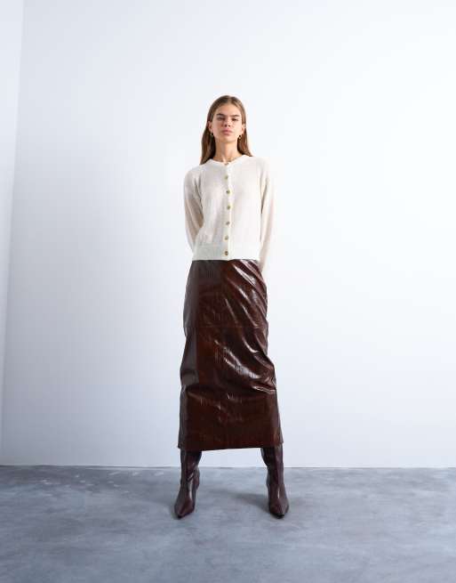 Topshop - Lys beige cardigan i let strik med rund hals, 2 af 4