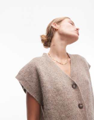 Topshop - Lys beige top med V-hals i strik i afslappet pasform - Del af sæt - view 1