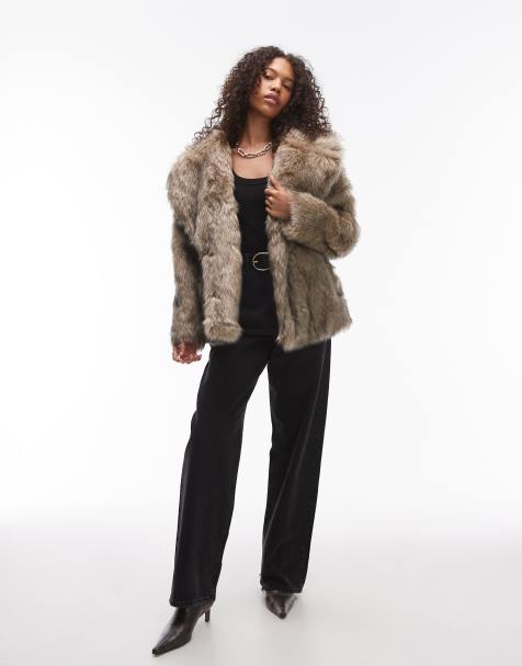 Topshop - Lysebrun midifrakke i imiteret pels - view 1