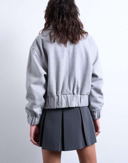 Topshop - Lysegrå cropped bomber-jakke i enkelt design med vattering, 3 af 4