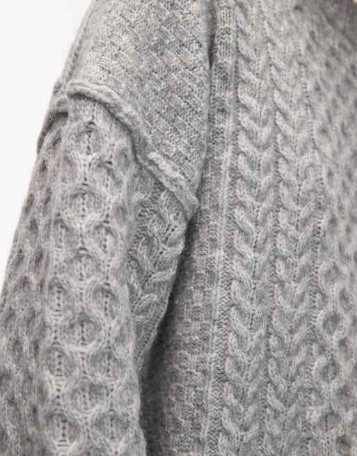 Topshop - Lysegråmeleret oversized minikjole i gennemgående kabelstrik, 2 af 4