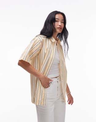 Topshop - Lysegul ferieskjorte med striber i poplin - view 1