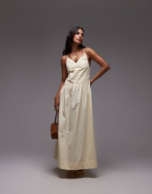 Topshop - Lysegul midikjole i poplin med dyb v-hals - view 1