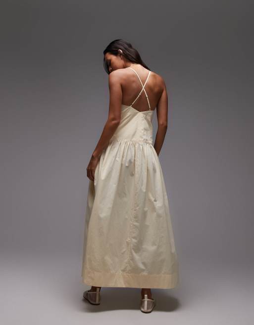 Topshop - Lysegul midikjole i poplin med dyb v-hals, 2 af 4
