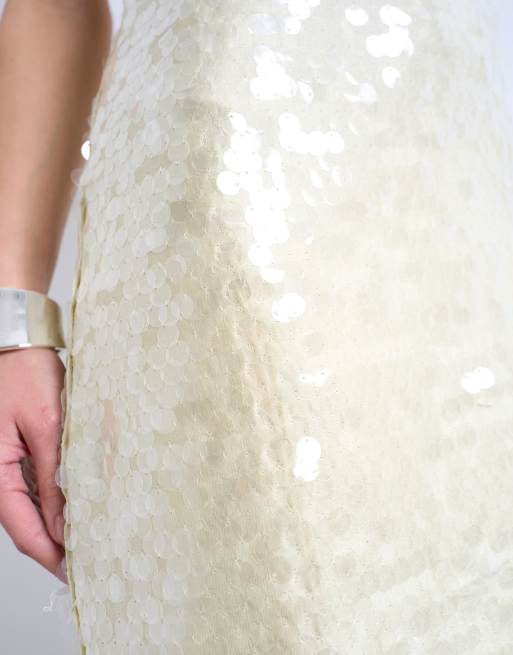 Topshop - Lysegul midikjole med bandeau-snit og pailletter, 2 af 4