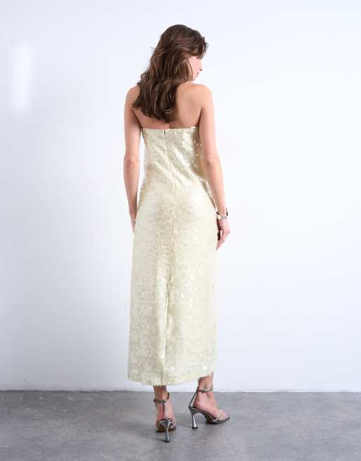 Topshop - Lysegul midikjole med bandeau-snit og pailletter, 4 af 4