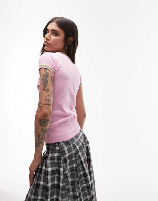 Topshop contrast everyday tee in pink 