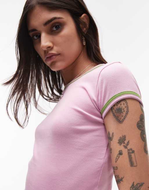 Topshop contrast everyday tee in pink 