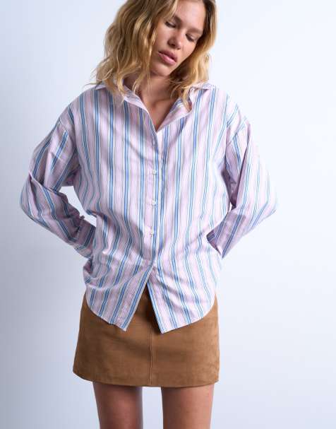 Topshop - Lyserød oversized skjorte med blå striber - view 1